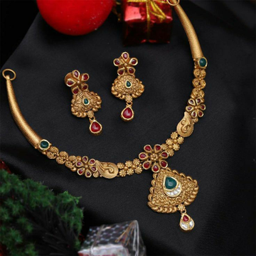 22KT/ 916 Gold Antique wedding bridle necklace set... by 